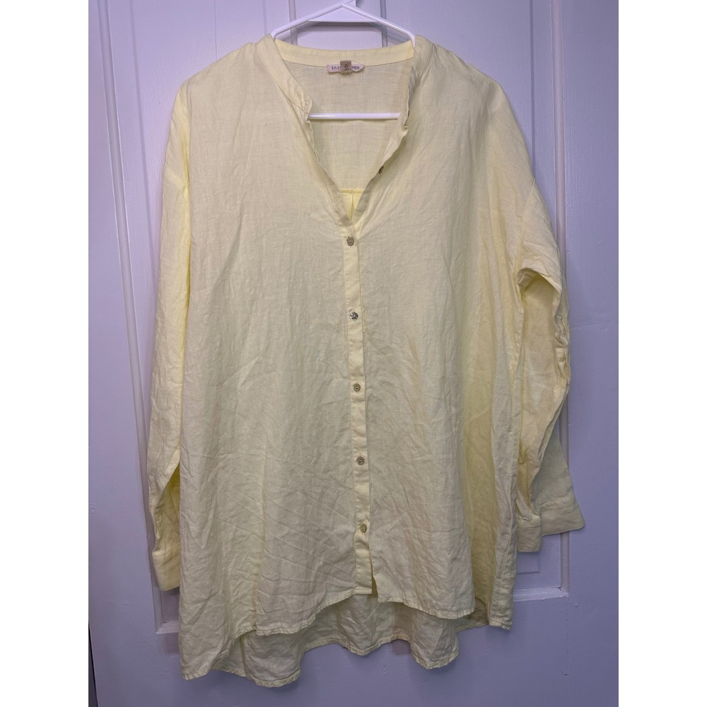 Eileen Fisher Organic Linen Button Down Tunic Shirt Yellow Medium